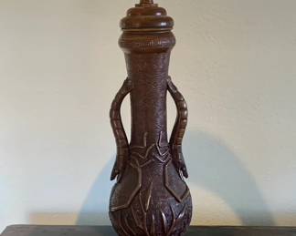 Pair of Japanese Bronze Table Lamps Adorned with Mythical Scroll Handles