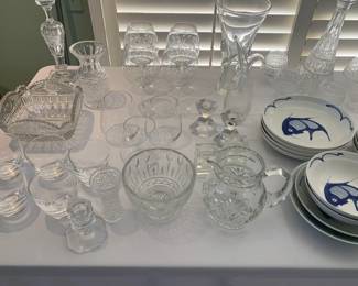 Crystal and Glassware and Assorted Fish Plates and Bowls