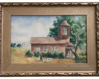 Winnifred M. Bathey, American 1876-1976. Watercolor "Little Red Schoolhouse" 1958