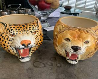 Tiger and Leopard Ceramic Planters