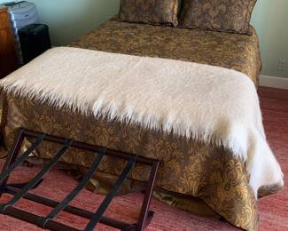 Beautyrest Harmony Plush Pillow Top Queen Mattress and Box Spring, Wood and Leather Luggage Rack, French Mohair Full/Queen Blanket