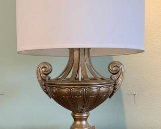 Antique Gilded Urn Table Lamp with Scrollwork Handles