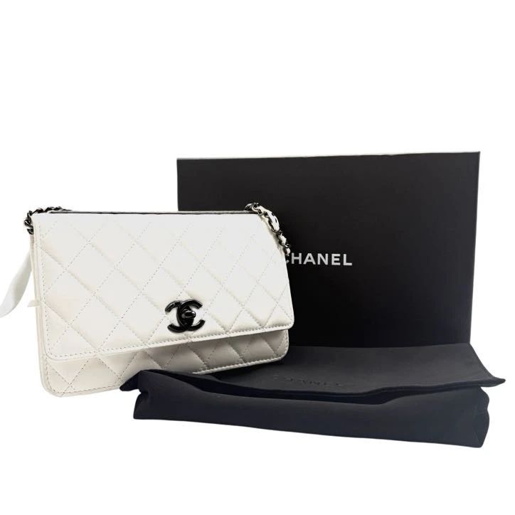 Chanel White Quilted Lambskin Wallet on Chain (WOC) Bag + Original Box and Dust Bag.
