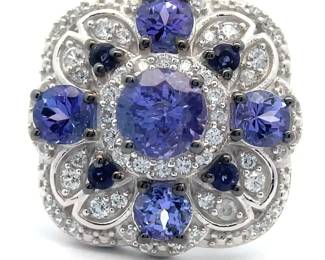 NEW! Tanzanite, Iolite & Natural Diamond Cluster Flower Ring