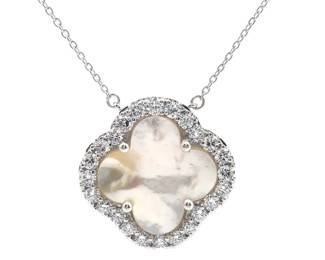 1.52 Carat Pavé Diamond & Mother of Pearl Four-Leaf Clover Pendant Necklace