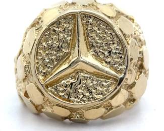 Men's Mercedes-Benz Signet Nugget Pinky Ring in 14k Yellow Gold