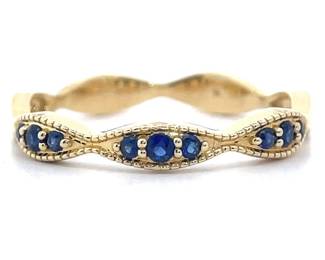 Blue Sapphire Geometric Milgrain Stacking Ring in 14k Yellow Gold