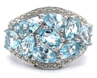4.88 Carat Blue Topaz & Natural Diamond Cluster Ring