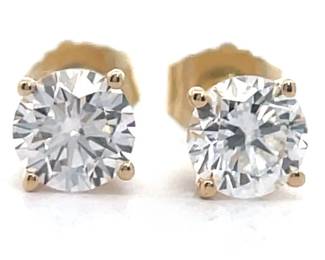 1 Carat Diamond Solitaire Stud Earrings in 14k Yellow Gold