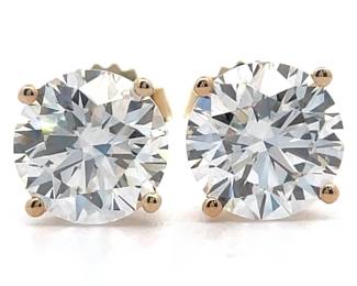 NEW! 4 Carat Diamond Solitaire Four-Prong Martini Solitaire Stud Earrings in 14k Yellow Gold