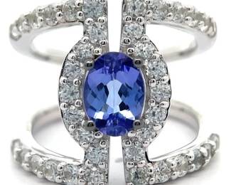 Tanzanite & Pavé Art Deco Geometric Double Ring