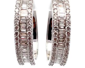 NEW! 3 Carat Diamond Triple Row Oblong Hoop Earrings in White Gold