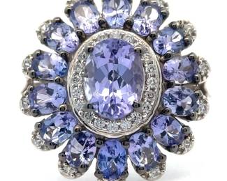 BOLD XL Oval Tanzanite & Natural Diamond Flower Cluster Split Shank Ring