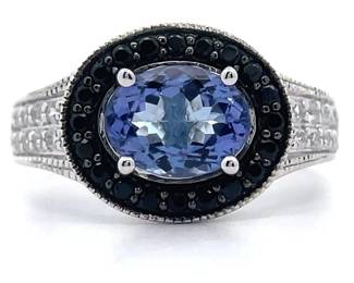 NEW! Tanzanite & White Topaz East-West Halo Two-Tone Ring
