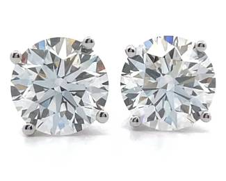 Classic 3 Carat Diamond Round Solitaire Stud Earrings in 14k White Gold