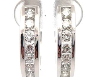 1 Carat Diamond Channel Hoop Earrings in 14k White Gold