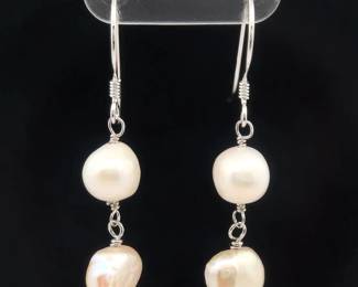 NEW! Freshwater Pearl Double Drop Linear Earrings w/ Shepherd's Hooks