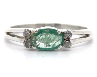 Natural Emerald & Diamond Split Shank Ring