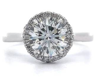 2.38 Carat Diamond Pavé Halo Fancy Gallery Ring in 14k White Gold