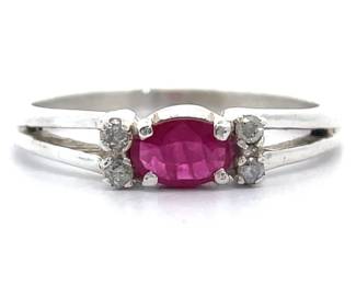 East-West Natural Ruby & Diamond Split Shank Ring