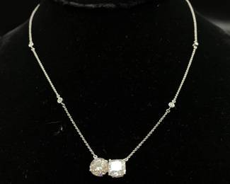 4.20 Carat Diamond Toi et Moi Station Necklace in 14k White Gold