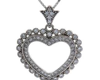 Pavé Natural Diamond Double Halo Cluster Heart Drop Pendant