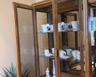 Vintage Walnut and Cane Bar Cabinet with Glass Display