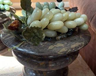 Jade and Serpentine Grape Cluster Sculpture in Marble Urns