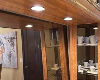 Vintage Walnut and Cane Bar Cabinet with Glass Display