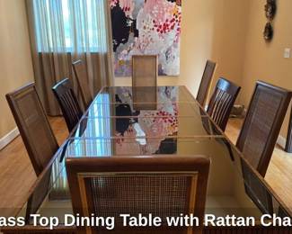 Glass Top Dining Table with Rattan Chairs