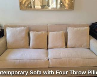 Contemporary Sofa with Four Throw Pillows