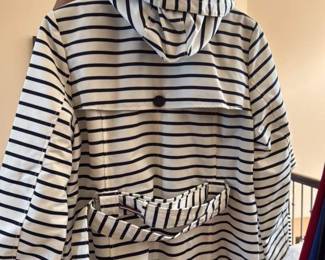 Tommy Hilfiger Striped Double Breasted Trench Coat with Hood
