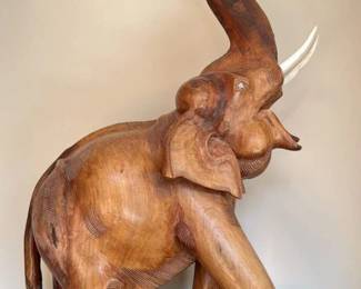 Vintage Wooden Elephant Sculpture
