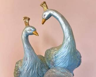 Art Deco Style Peacock Figurine with Marble Base