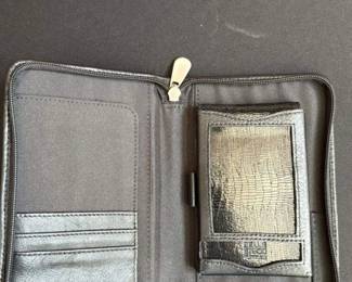 Black Leather Zip-Around Organizer Wallet