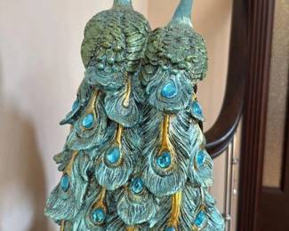 Art Deco Style Peacock Figurine with Marble Base