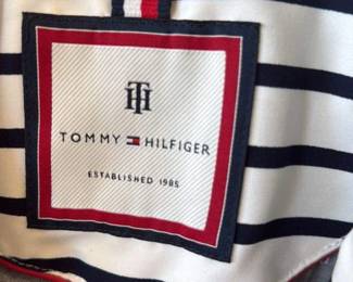 Tommy Hilfiger Striped Double Breasted Trench Coat with Hood