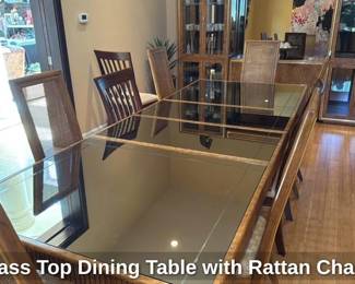 Glass Top Dining Table with Rattan Chairs