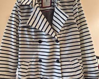 Tommy Hilfiger Striped Double Breasted Trench Coat with Hood