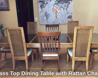 Glass Top Dining Table with Rattan Chairs
