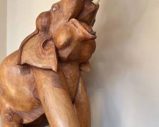 Vintage Wooden Elephant Sculpture