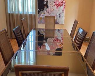 Glass Top Dining Table with Rattan Chairs