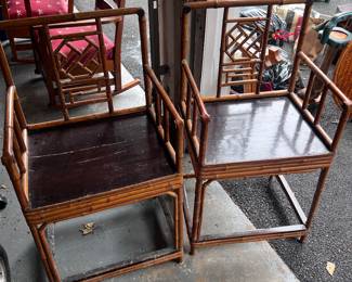 Pair bamboo Chinese style chairs