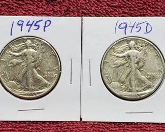 1945 & 1945-D Walking Liberty Half Dollars 90% Silver