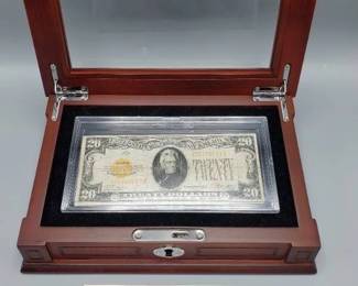 1928 $20 Gold Certificate in Display Case
