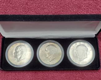 Bi-Centennial Ike Dollar Mint Mark Collection, 1776-1976 P,D & S Ike Dollars in Case