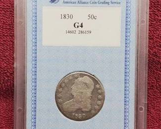 1830 Large 0 Capped Bust Half Dollar AACGS G4
