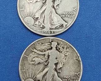 (2) 1943 Walking Liberty Half Dollars 90% Silver