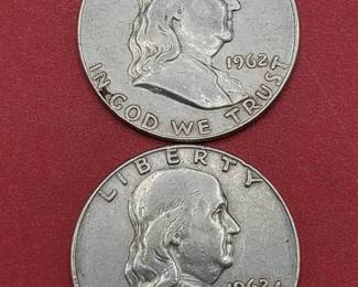 2 Franklin Half Dollars 90% Silver