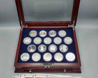 18 Coin Set of U.S. Military 90% Silver Dollars in Wood Case